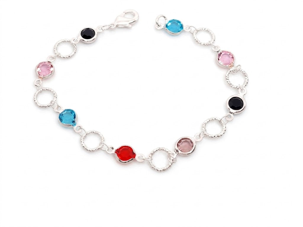 Pulseira Elos com Zircônias Redondas Coloridas