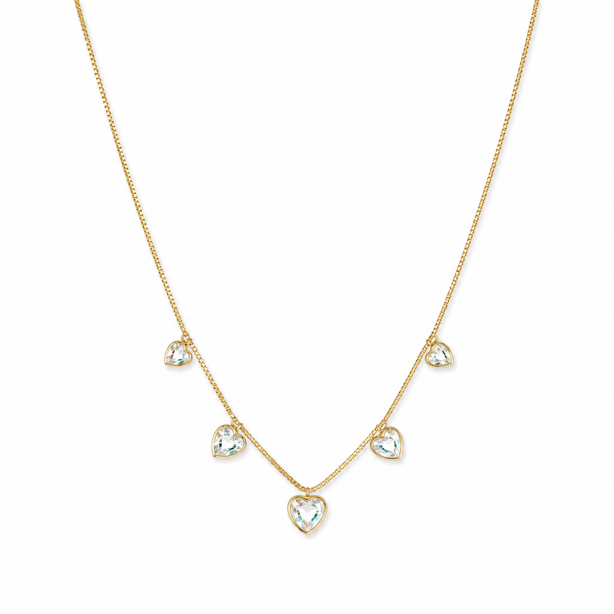Colar Gargantilha com Corações de Zircônia Cristal