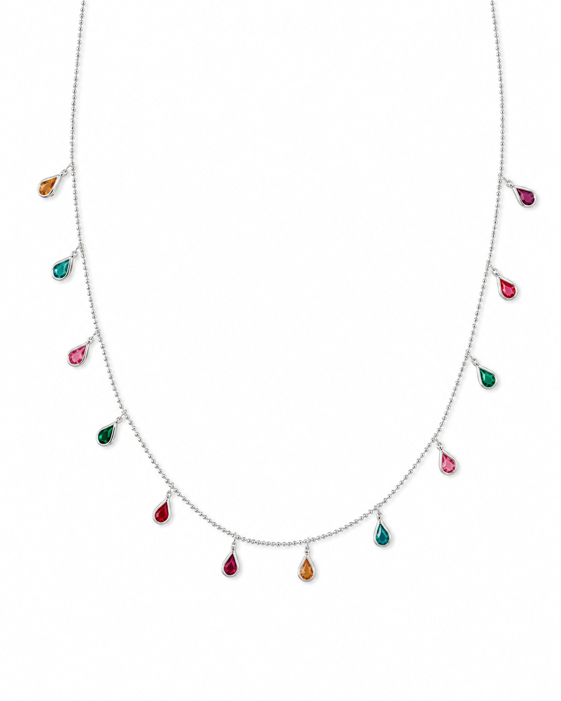 Colar Choker com Gotas Facetadas Coloridas Pendentes
