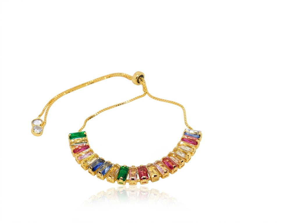 Pulseira Gravatinha com Zircônias Baguetes Coloridas