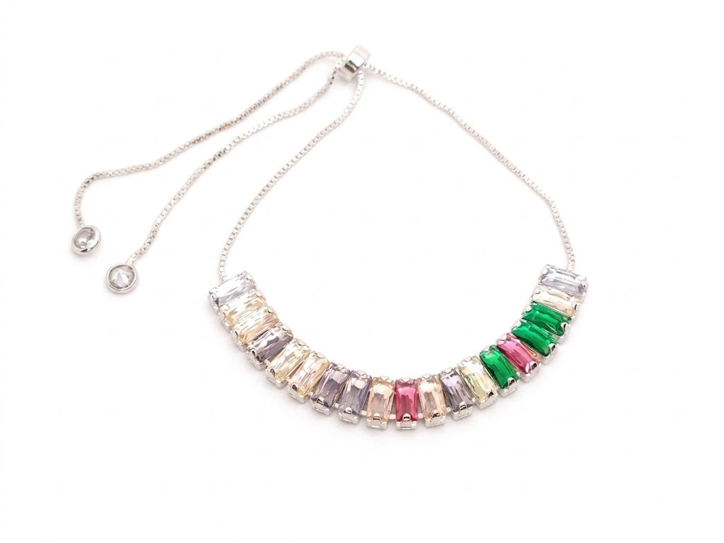 Pulseira Gravatinha com Zircônias Baguetes Coloridas