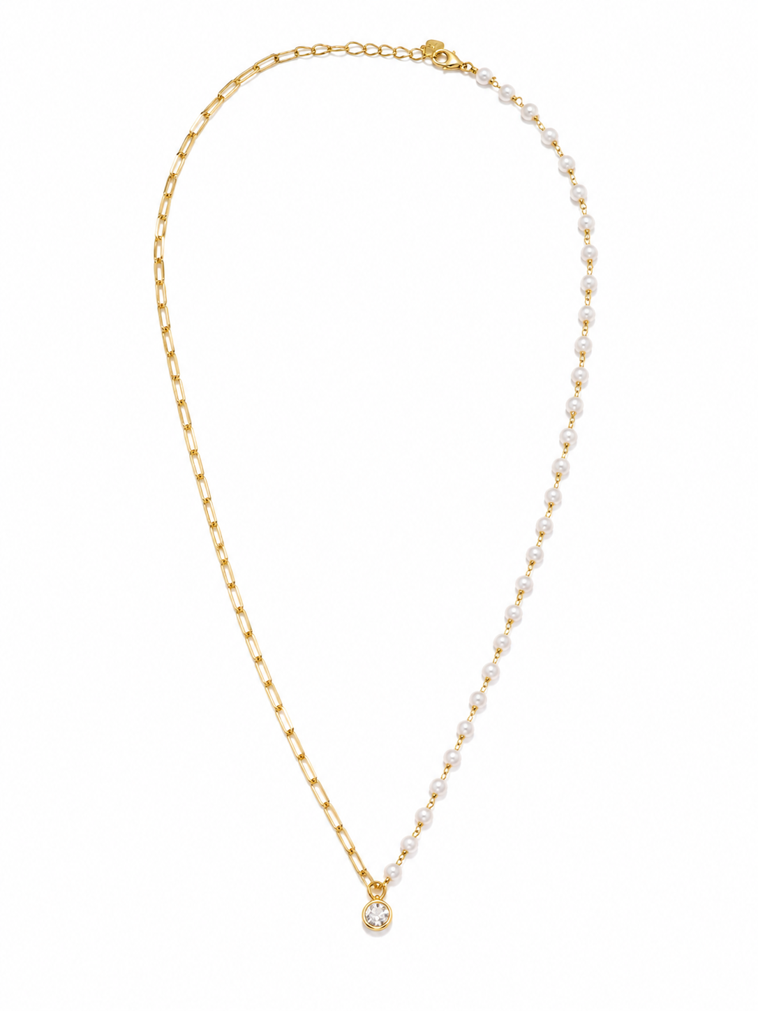 Colar Meio a Meio Elos Cartier e Pérolas com Pingente Halo