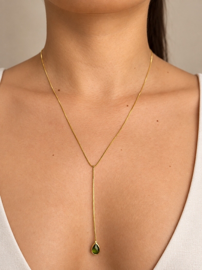 Colar Gravata em Y com Pingente Gota Facetada
