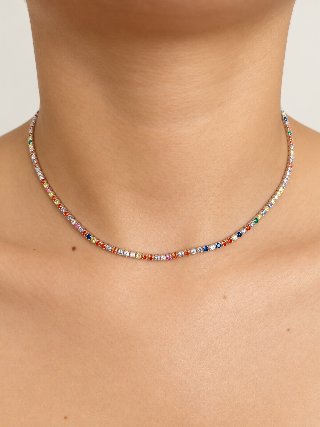 Colar Riviera com Zircônias Coloridas Multicores