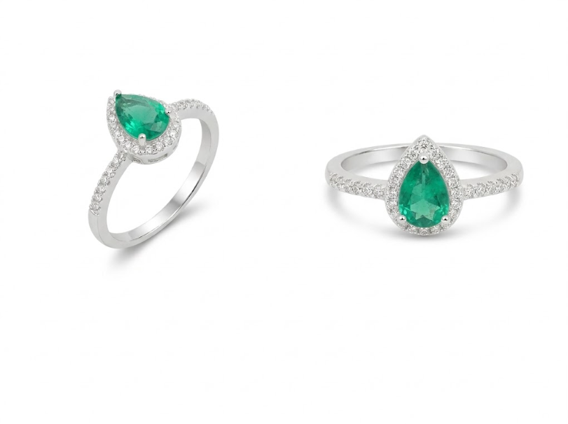 Anel Solitário Gota Cravejado Halo