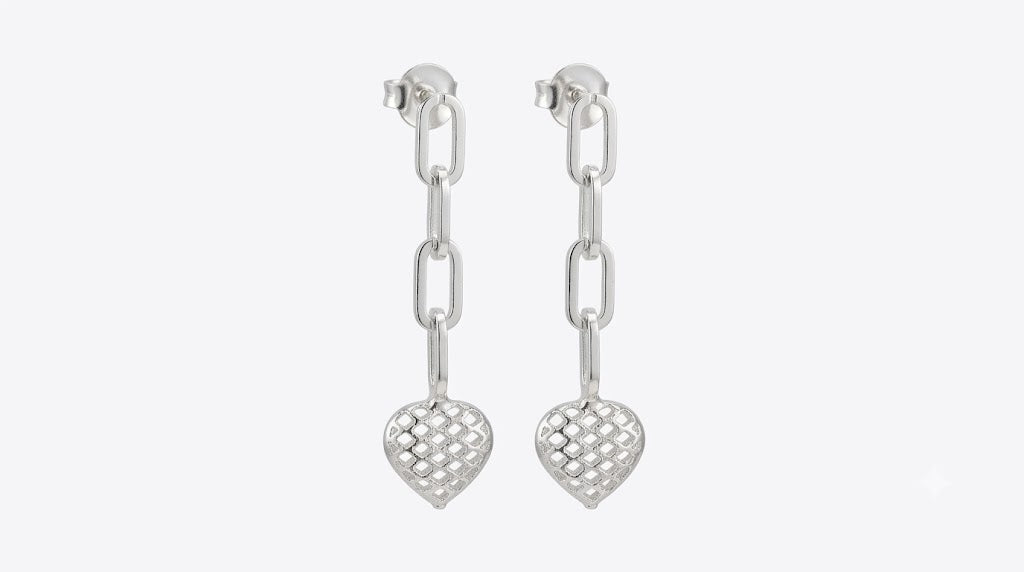 Brinco Pendente Elo Cartier com Coração Rendado