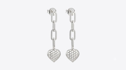 Brinco Pendente Elo Cartier com Coração Rendado