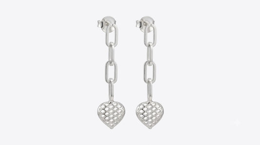 Brinco Pendente Elo Cartier com Coração Rendado