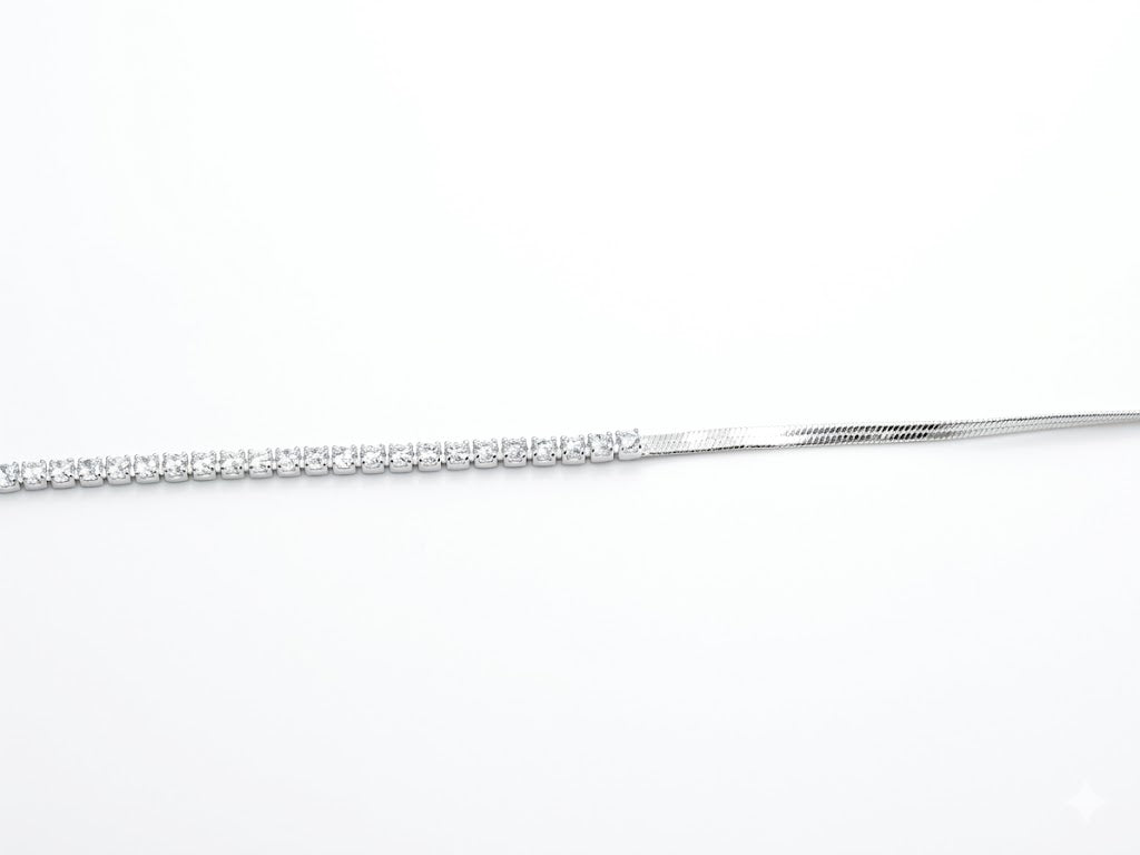 Pulseira Meia Riviera Cravejada com Lâmina Lisa