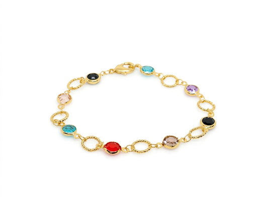 Pulseira Elos com Zircônias Redondas Coloridas