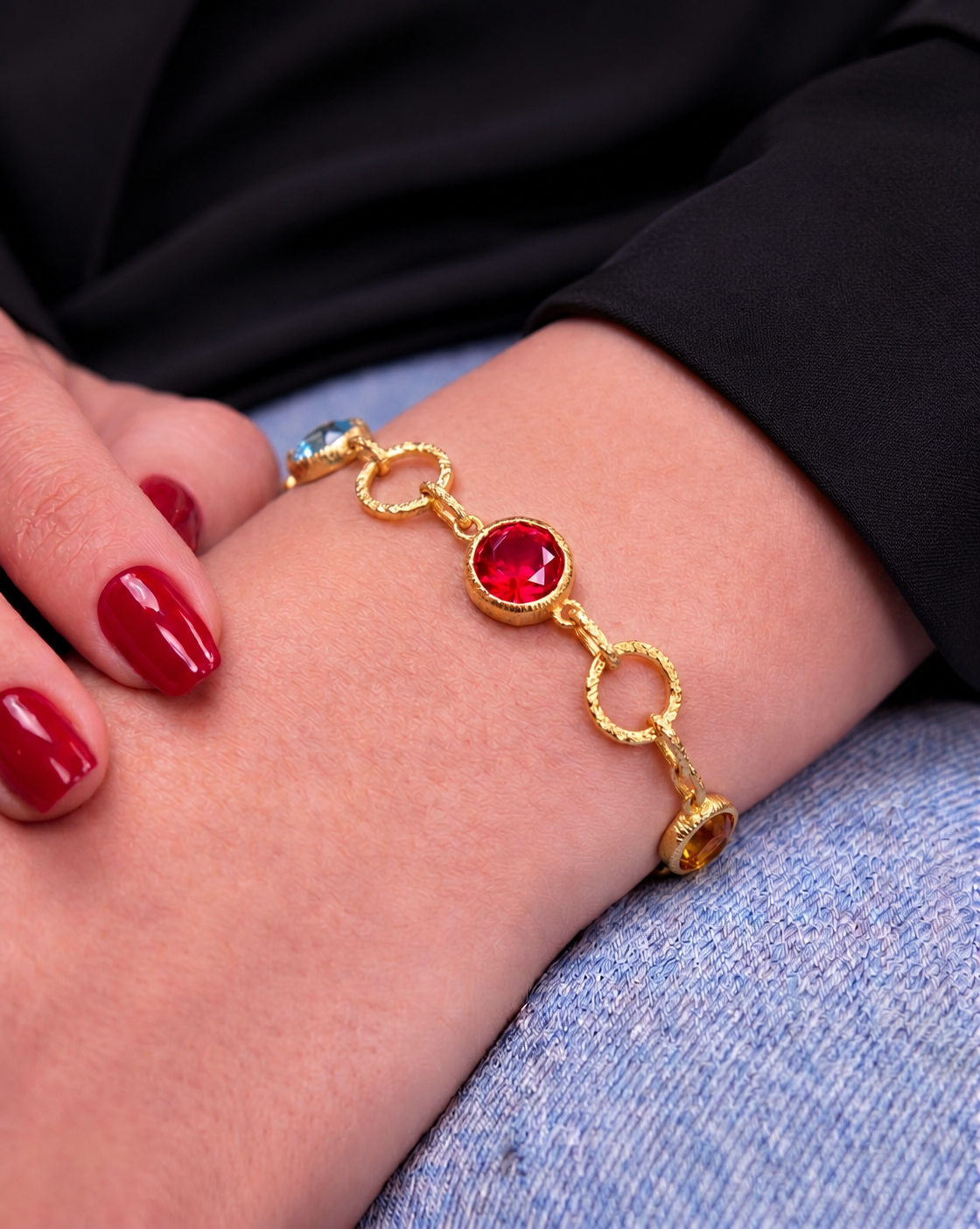 Pulseira Elos com Zircônias Redondas Coloridas