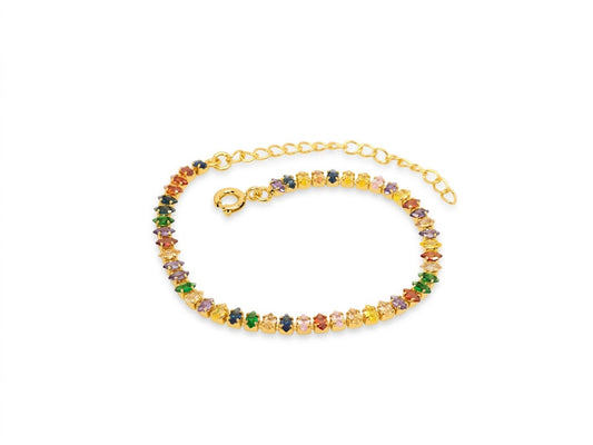 Pulseira com Zircônias Navetes Coloridas Contínuas