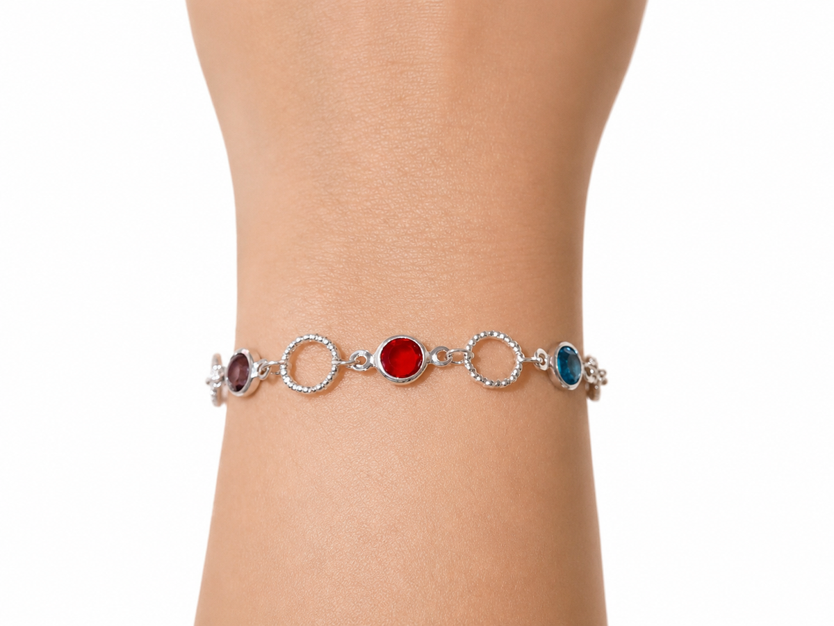 Pulseira Elos com Zircônias Redondas Coloridas