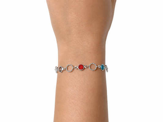 Pulseira Elos com Zircônias Redondas Coloridas