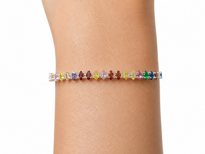 Pulseira com Zircônias Navetes Coloridas Contínuas