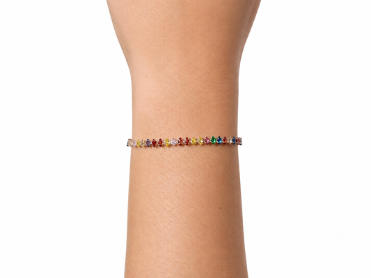 Pulseira com Zircônias Navetes Coloridas Contínuas