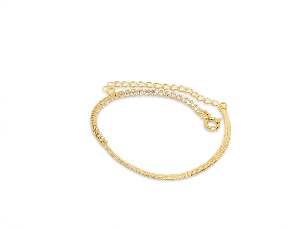 Pulseira Meia Riviera Cravejada com Lâmina Lisa