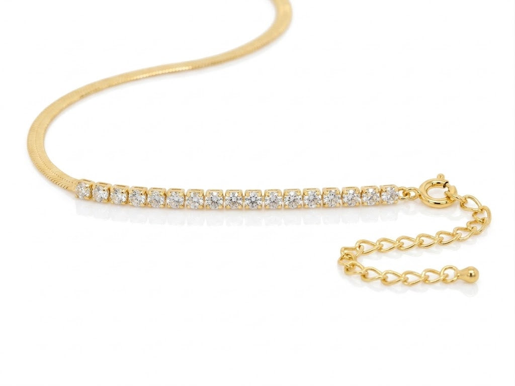 Pulseira Meia Riviera Cravejada com Lâmina Lisa