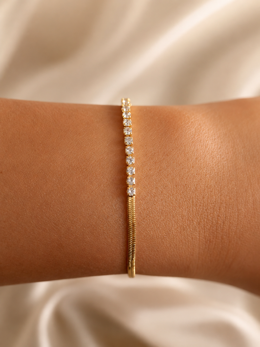 Pulseira Meia Riviera Cravejada com Lâmina Lisa
