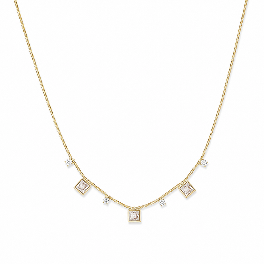 Colar Gargantilha com Zircônias Quadradas Carré Pendentes