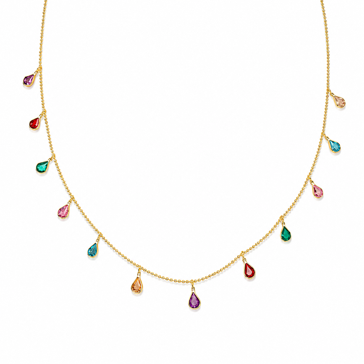 Colar Choker com Gotas Facetadas Coloridas Pendentes