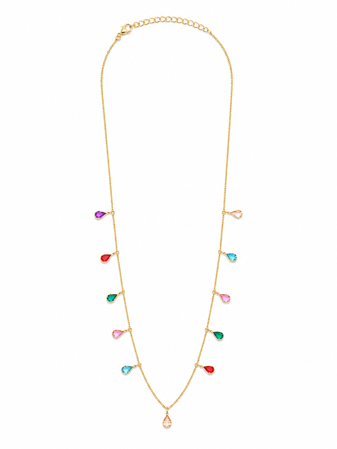 Colar Choker com Gotas Facetadas Coloridas Pendentes