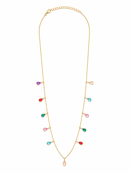 Colar Choker com Gotas Facetadas Coloridas Pendentes