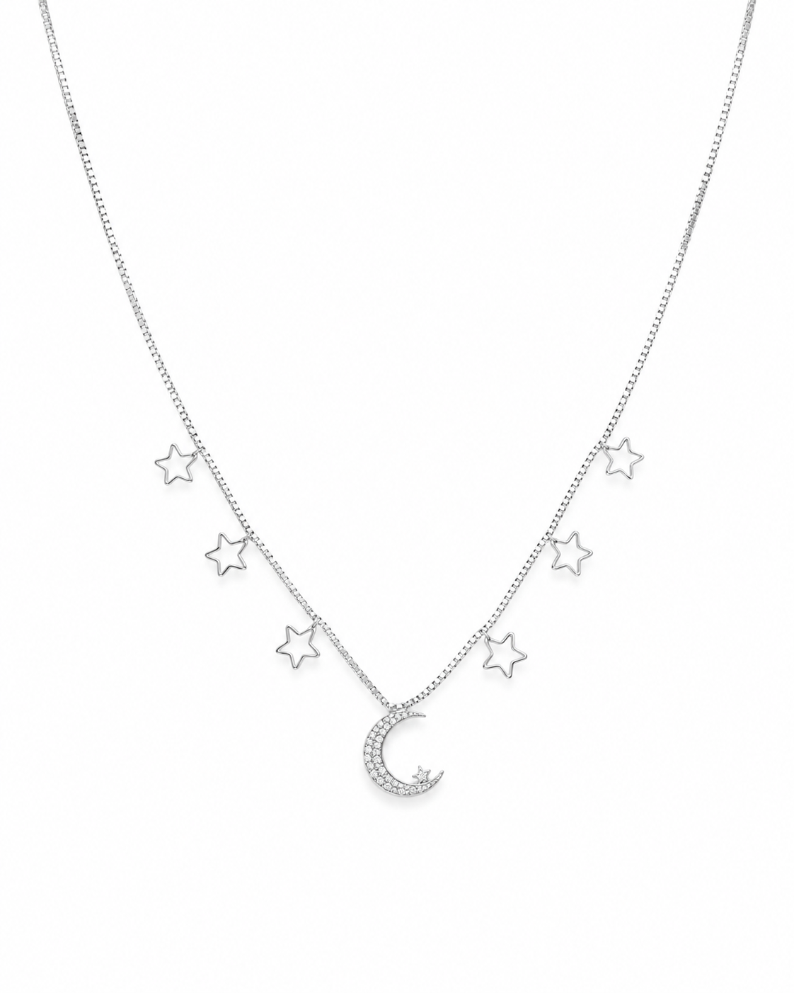 Colar Céu Estrelado com Estrelas e Lua Cravejada