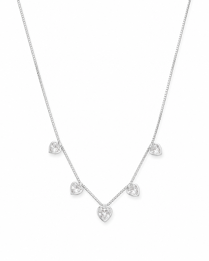 Colar Gargantilha com Corações de Zircônia Cristal