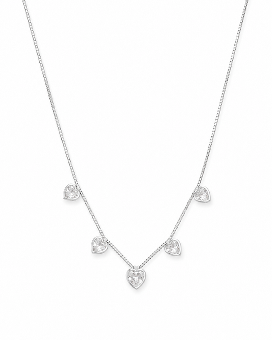 Colar Gargantilha com Corações de Zircônia Cristal