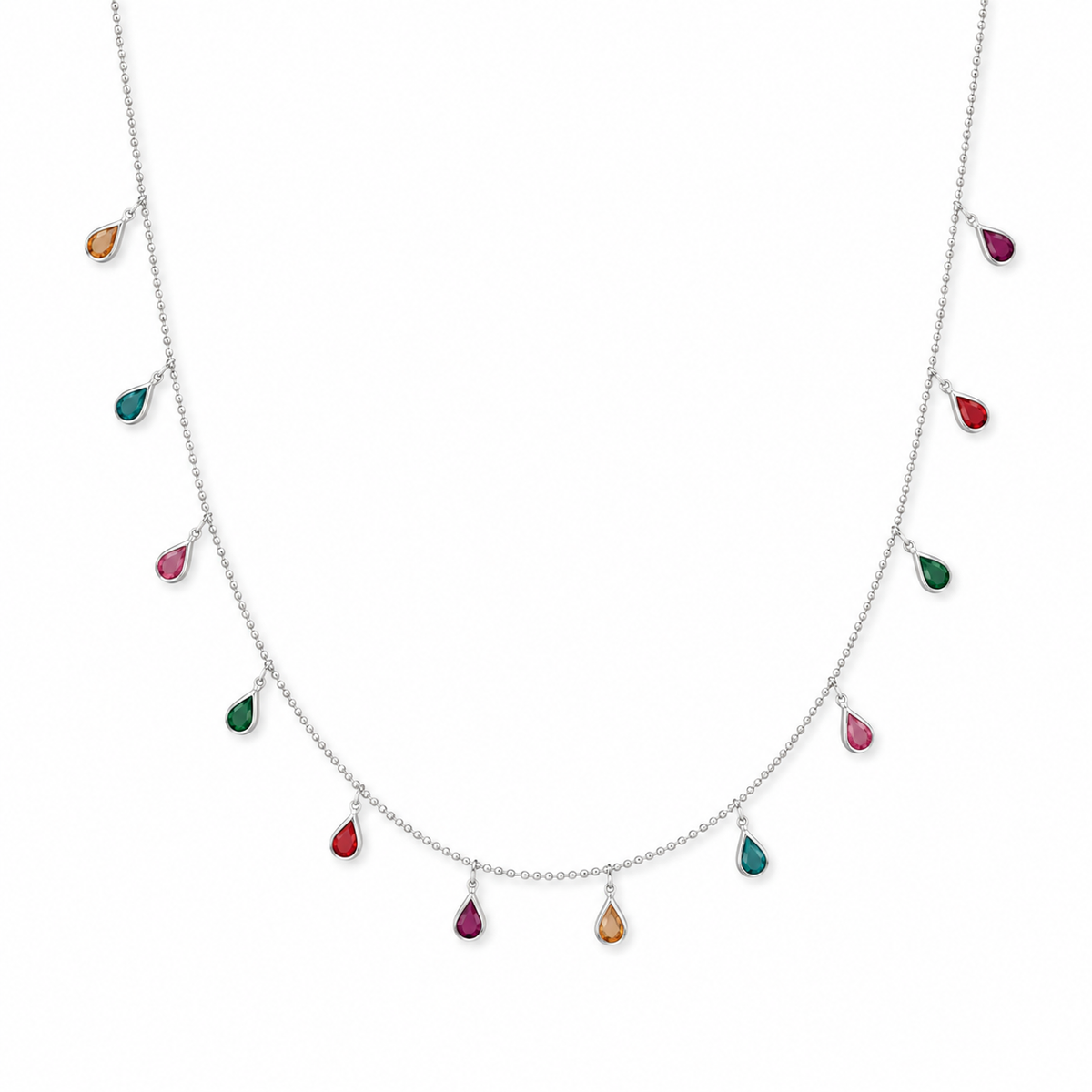 Colar Choker com Gotas Facetadas Coloridas Pendentes