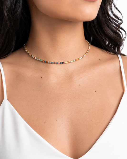 Colar Riviera com Zircônias Coloridas Multicores