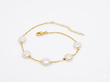 Pulseira Delicada com Pérolas Moeda Naturais