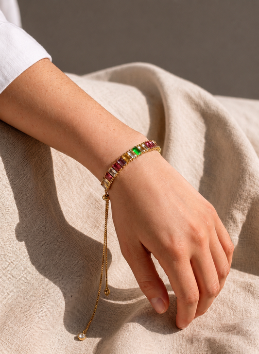Pulseira Gravatinha com Zircônias Baguetes Coloridas