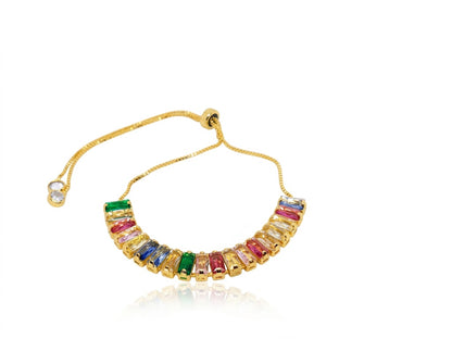 Pulseira Gravatinha com Zircônias Baguetes Coloridas