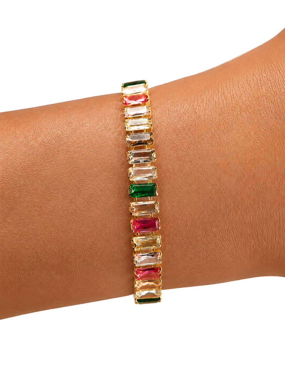 Pulseira Gravatinha com Zircônias Baguetes Coloridas