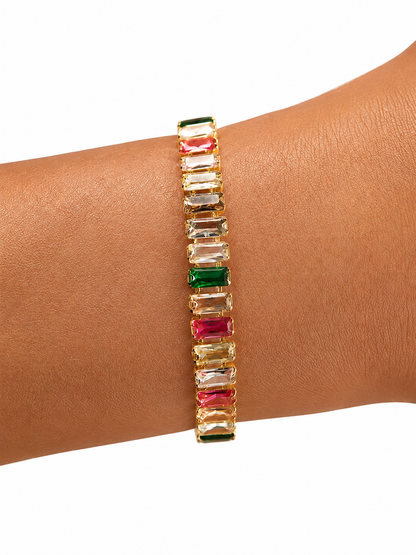 Pulseira Gravatinha com Zircônias Baguetes Coloridas