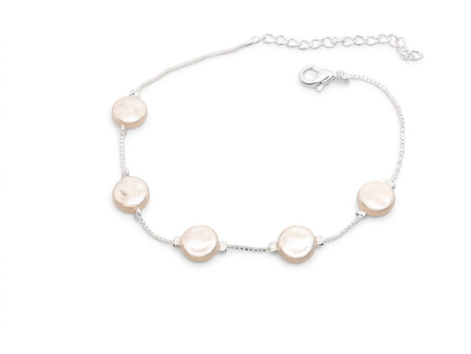 Pulseira Delicada com Pérolas Moeda Naturais