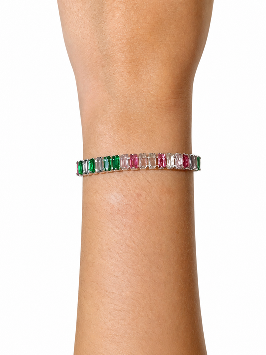 Pulseira Gravatinha com Zircônias Baguetes Coloridas