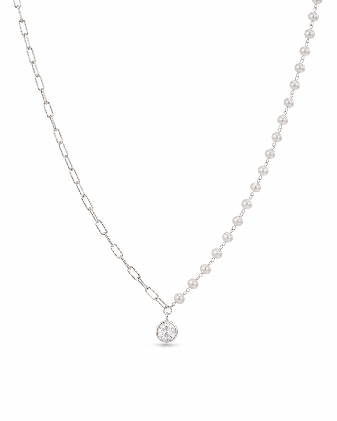 Colar Meio a Meio Elos Cartier e Pérolas com Pingente Halo