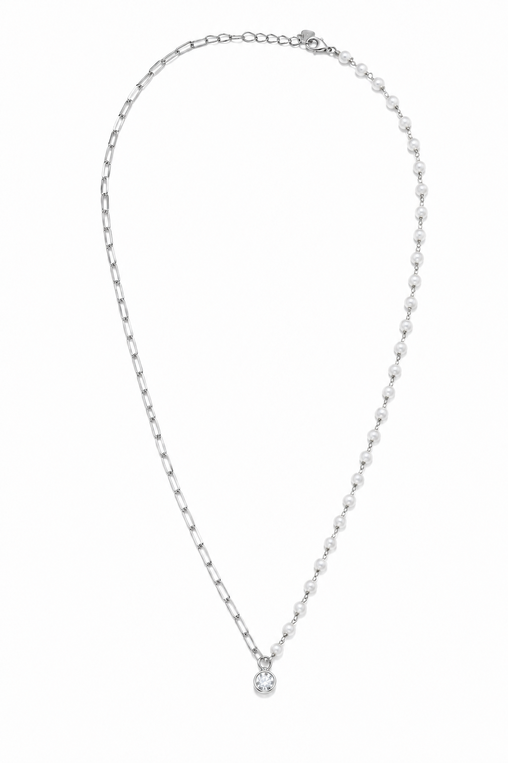 Colar Meio a Meio Elos Cartier e Pérolas com Pingente Halo