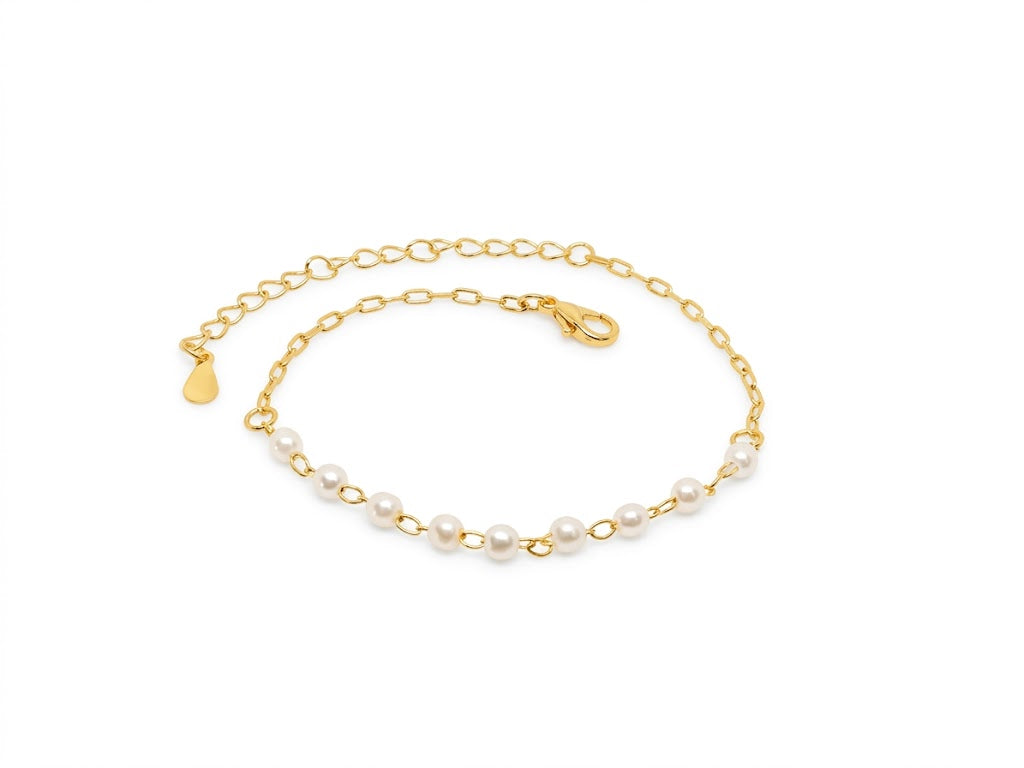 Pulseira Meia Corrente e Mini Pérolas Arroz