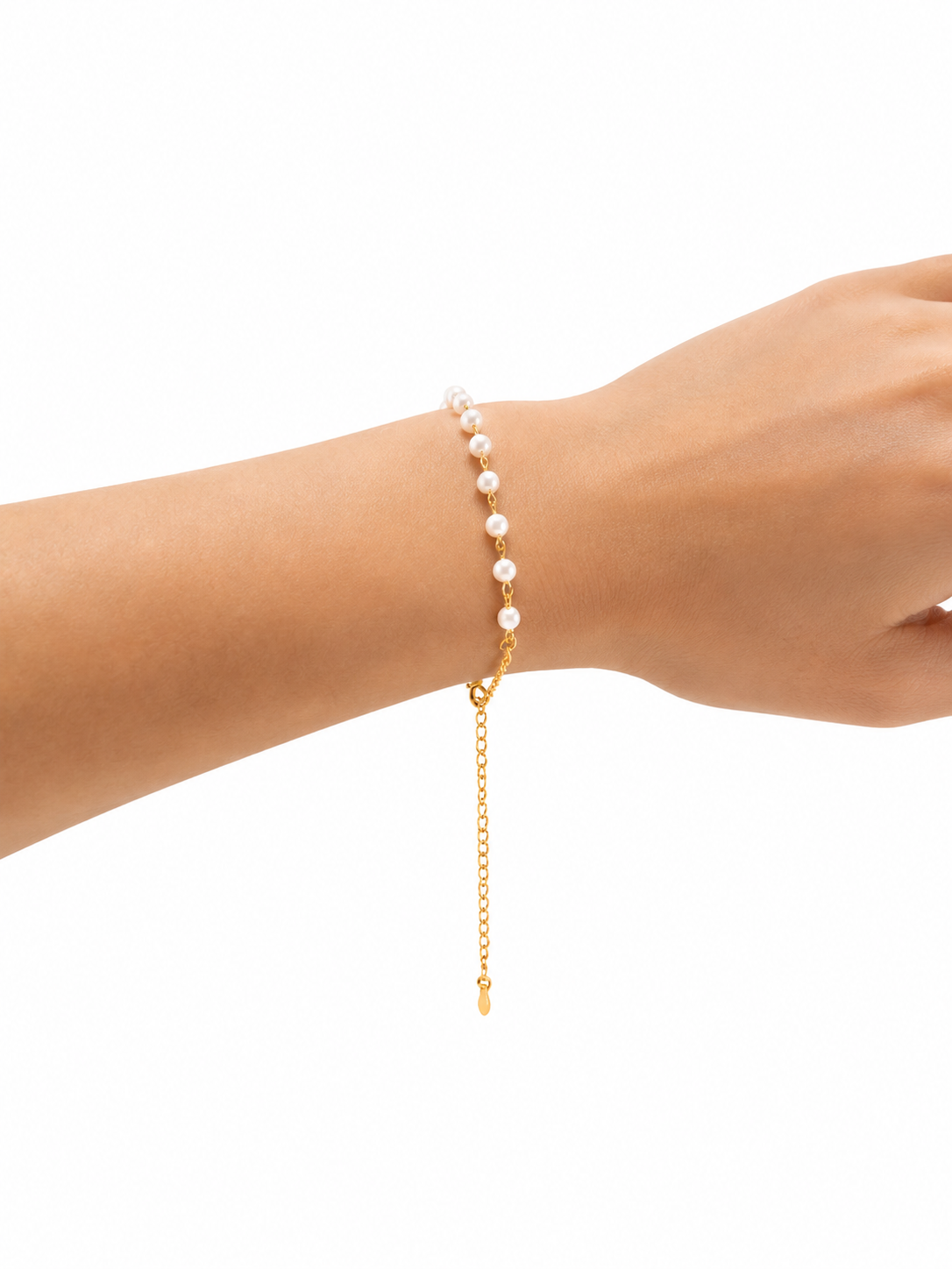 Pulseira Meia Corrente e Mini Pérolas Arroz