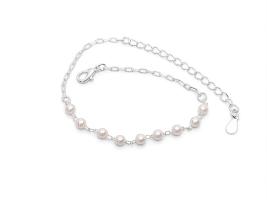 Pulseira Meia Corrente e Mini Pérolas Arroz