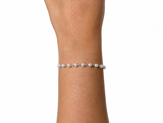 Pulseira Meia Corrente e Mini Pérolas Arroz