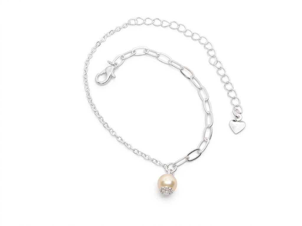 Pulseira Elos Retangulares com Pingente Pérola Barroca