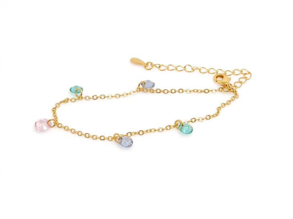 Pulseira Delicada com Gotas Coloridas Pendentes