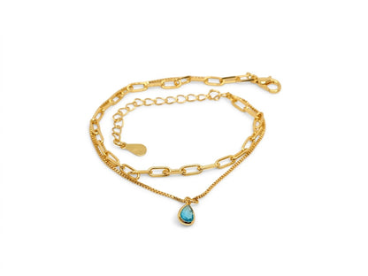 Pulseira Dupla Delicada com Pingente Gota em Bisel