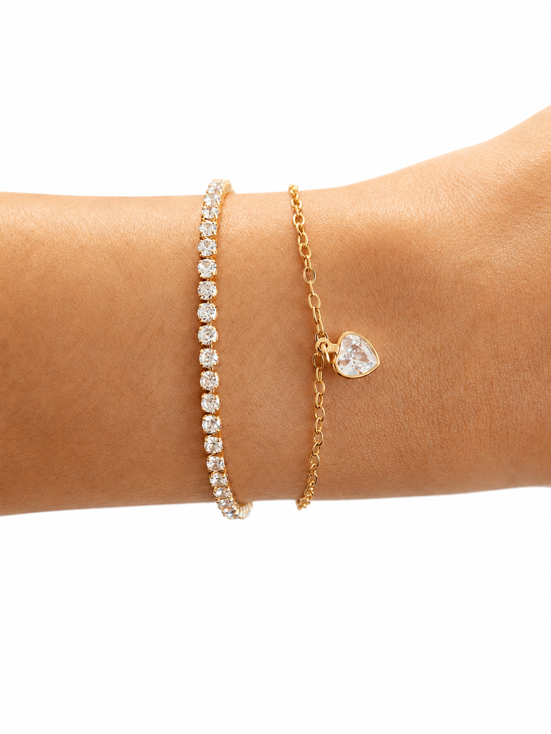 Pulseira Dupla Riviera e Corrente com Gota Facetada