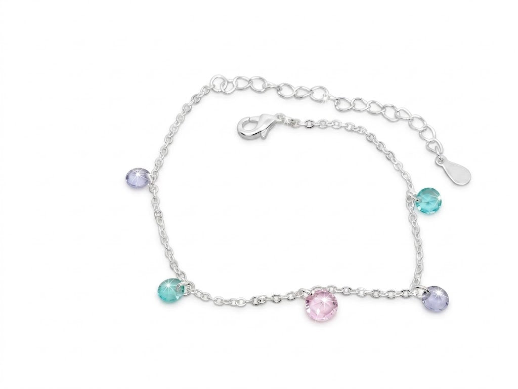 Pulseira Delicada com Gotas Coloridas Pendentes
